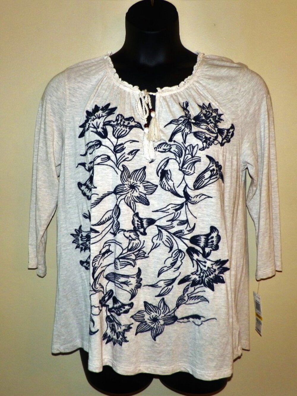 Style & Co Tan Flowered Pullover Top